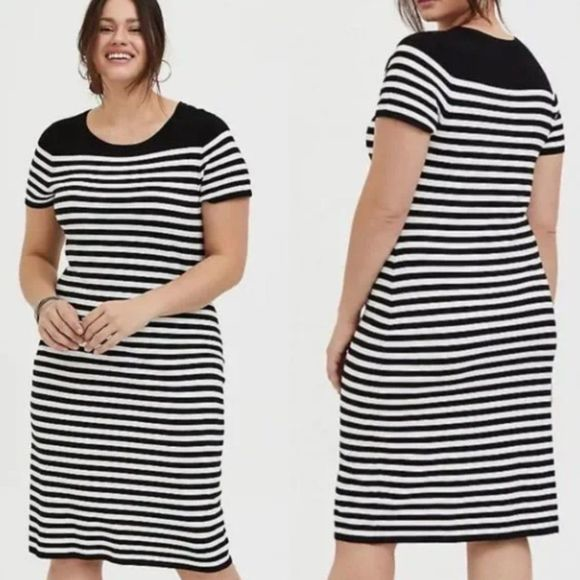 Torrid Black White Stripe Sweater Dress - Picture 1 of 4